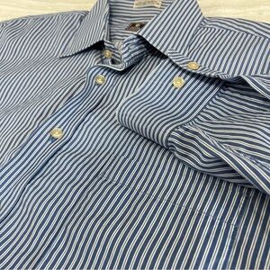 Peter Millar Oxford Button Down Classic Blue White Stripe Men's Shirt 17 L